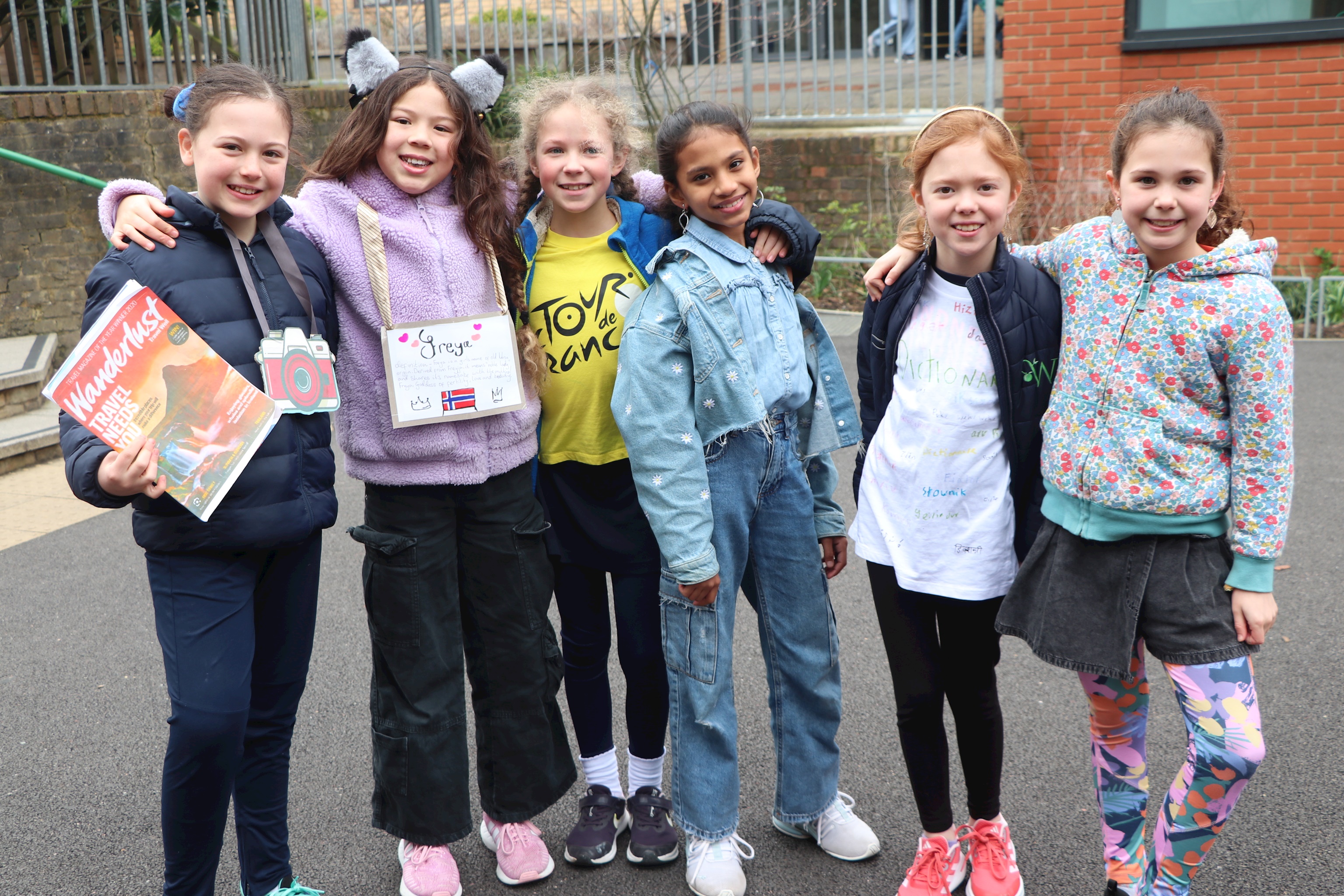 Six Junior School pupils dressed for World Book Day. 